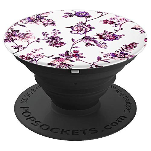 PURPLE FLORAL PATTERN ON WHITE BACKGROUND PopSockets Grip and Stand for Phones and Tablets PURPLE FLORAL PATTERN ON WHITE BACKGROUND PopSockets Grip and Stand for Phones and Tablets