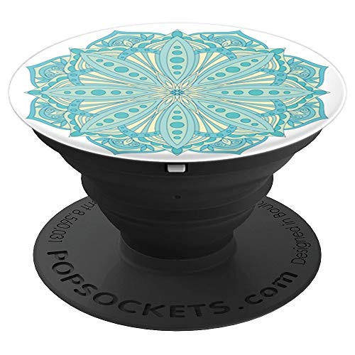 Blue Green Teal Mandala Symbol Ethnic Decorative PopSockets Grip and Stand for Phones and Tablets