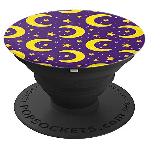 Cute Kawaii Crescent Moon   Stars Pattern Purple Background PopSockets Grip and Stand for Phones and Tablets