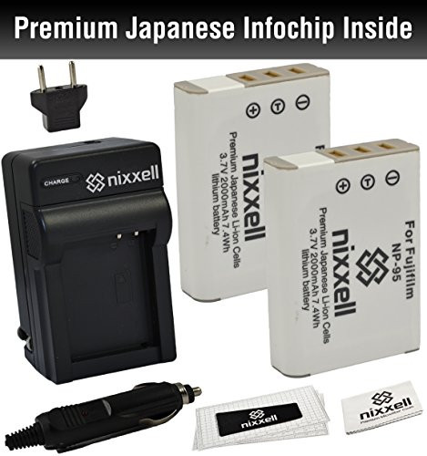 Combo Kit WT Nixxell Battery (2pack) and charger for Fujifilm NP-95 ,BC-65N and Fuji FinePix REAL 3D W1,BC-65N, X100, X100S, X-S1(Fully Decoded)
