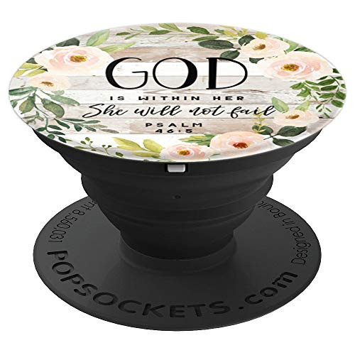 God is Within Her Pink Peach Flower Wreath Country Chic PopSockets Grip and Stand for Phones and Tablets