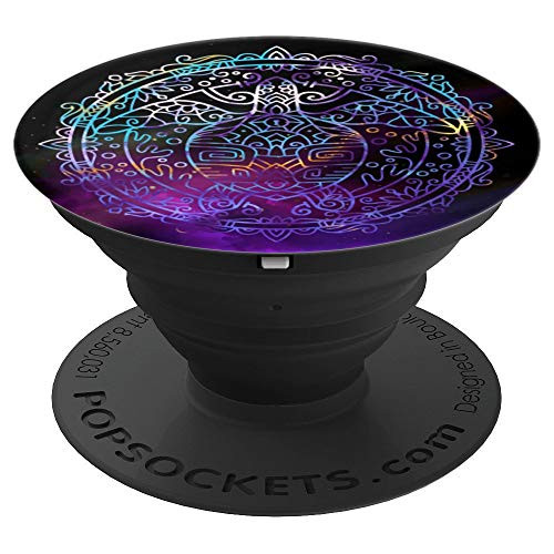 White Turtle Tortoise Mandala On Galaxy Background PopSockets Grip and Stand for Phones and Tablets