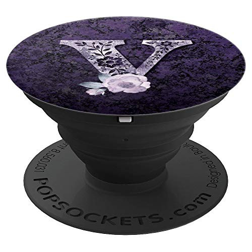 Pretty Purple Initial V Floral Mauve Rose Monogrammed Letter PopSockets Grip and Stand for Phones and Tablets