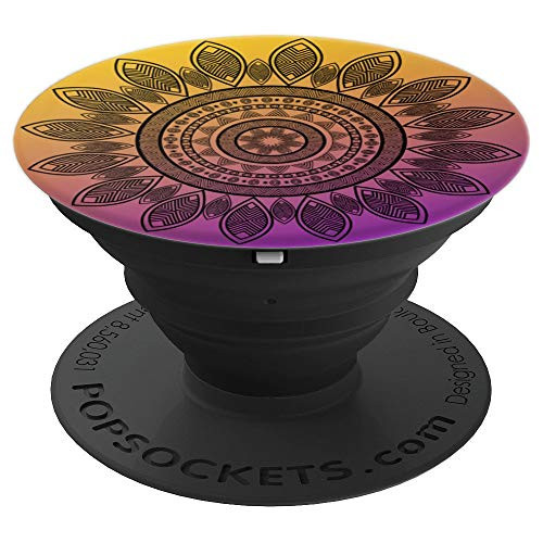 Mandala Black Golden Pink Silence Background PopSockets Grip and Stand for Phones and Tablets