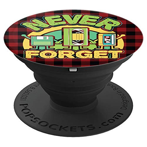 Never Forget Funny Nostalgic Floppy Disk VHS Tape 90s 80s PopSockets Grip and Stand for Phones and Tablets