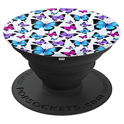 Pink Purple Teal Butterflies On White Background PopSockets Grip and Stand for Phones and Tablets