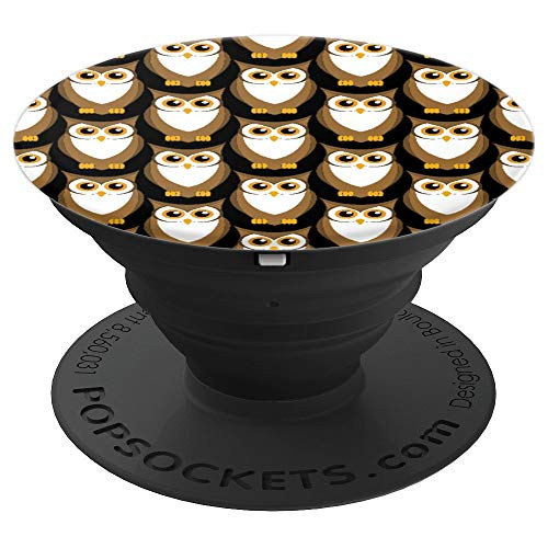 Cute Owl Patter On Black Background Cute Owls Owl Gift PopSockets Grip and Stand for Phones and Tablets