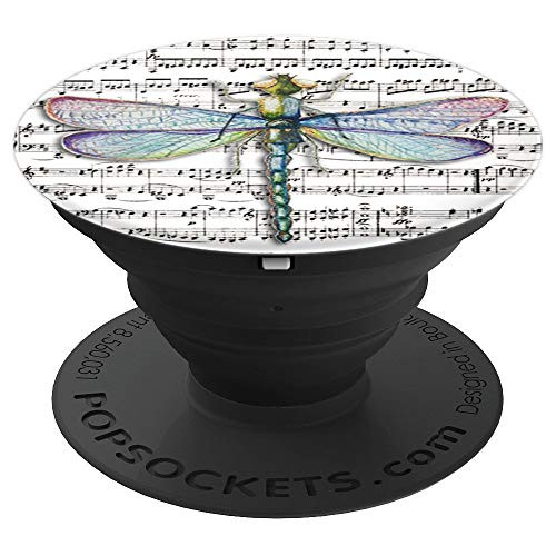 Dragonfly in Pinks and Purples on a Music Sheet Background PopSockets Grip and Stand for Phones and Tablets