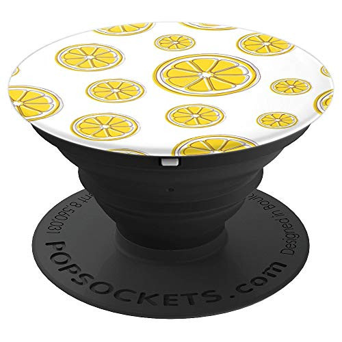 Cute Lemon Pattern Yellow Citrus Design on White Background PopSockets Grip and Stand for Phones and Tablets