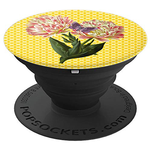 Chrysanthemum Trellis Yellow Background Flower Butterfly PopSockets Grip and Stand for Phones and Tablets