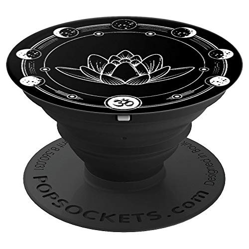 Black Lotus Flower Moon Phases Yoga PopSockets Grip and Stand for Phones and Tablets