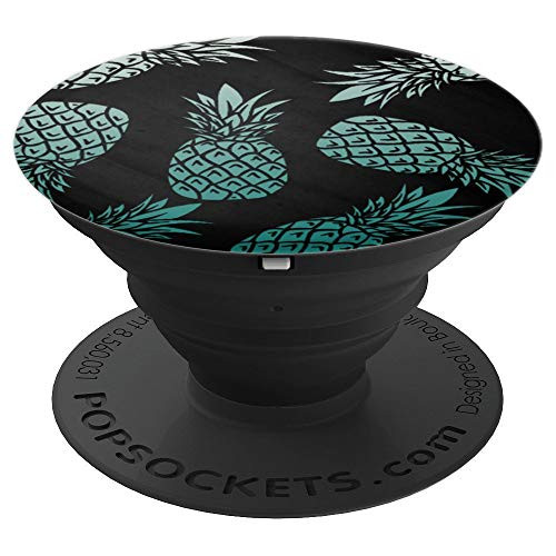 Teal And Gray Pineapple Pattern On Black Background PopSockets Grip and Stand for Phones and Tablets Teal And Gray Pineapple Pattern On Black Background PopSockets Grip and Stand for Phones and Tablets