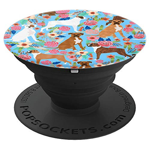 Cute Boxer Dog Pattern Design Gift Blue Background PopSockets Grip and Stand for Phones and Tablets