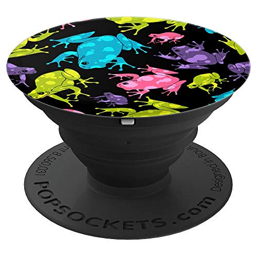 Cute Frog Pattern   Frog Lover Gift on Black PopSockets Grip and Stand for Phones and Tablets
