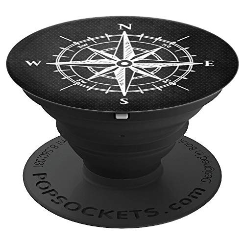 Black White Compass Rose Gift For Hiker And Camper PopSockets Grip and Stand for Phones and Tablets