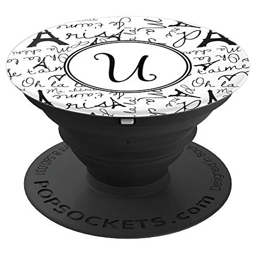 Cute Black Tower White Background Monogram Initial Letter U PopSockets Grip and Stand for Phones and Tablets