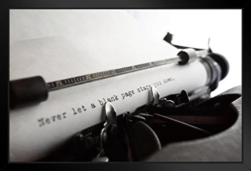 Vintage Manual Typewriter Never Let A Blank Page Stare You Down Photo Art Print Black Wood Framed Poster 20x14 inch