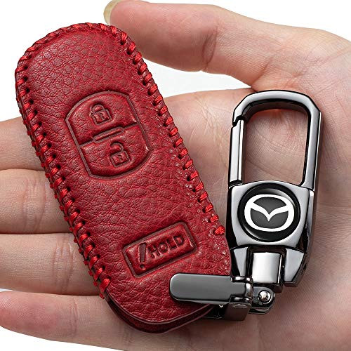 for Mazda Key Fob Cover for Mazda 3 CX 5 CX 7 CX 9 WAZSKE13D01 3 Buttons Leather Keyless Entry Remote Control Key Fob Cover Pouch Bag Jacket Case Protector Shell