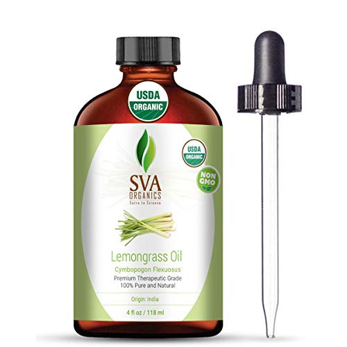 SVA Organics Lemongrass Oil Organic USDA 4 Oz 100  Pure Natural Undiluted Premium Therapeutic Grade Oil for Diffuser Aromatherapy Skin Face   Hair