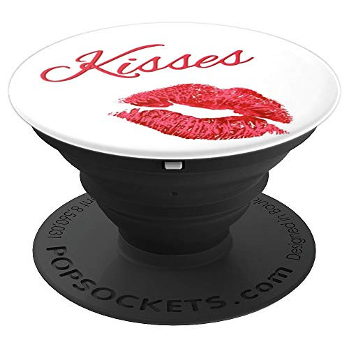 Kisses Kissing Lips   Red Lips on White Background PopSockets Grip and Stand for Phones and Tablets