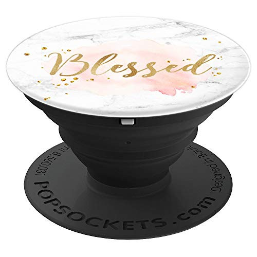 Blessed Christian Inspirational Quote Pink Watercolor PopSockets Grip and Stand for Phones and Tablets