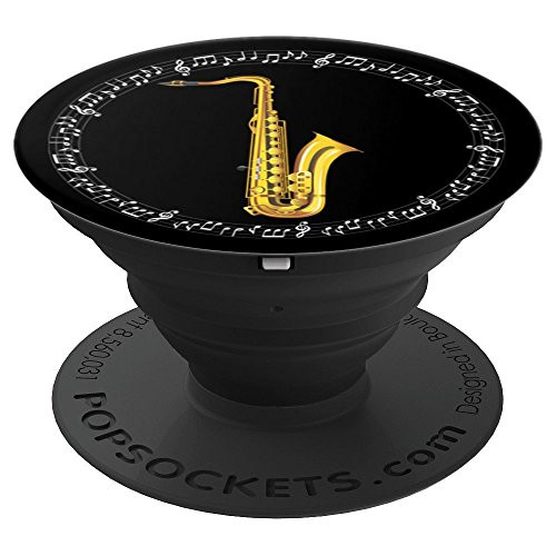 Saxophone Jazz Player Gift   Music Notes in Circle   Black PopSockets Grip and Stand for Phones and Tablets