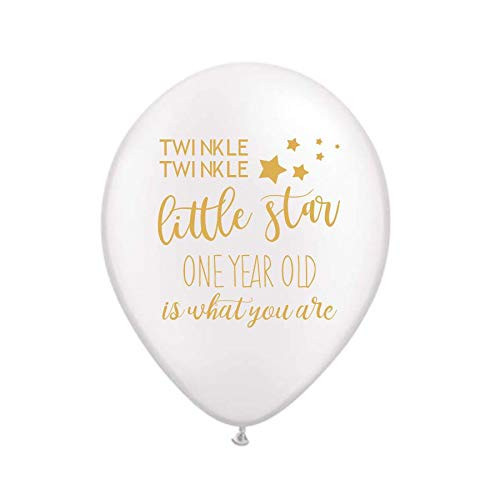 Twinkle Twinkle Little Star One Year Old is What You Are Nursery Rhyme White and Gold Balloons 1st Birthday Party Decorations Twinkle Twinkle First Birthday Balloons Party Decorations Set of 3