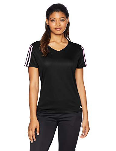 adidas Womens Run 3 Stripes Tee Black True Pink XX Small