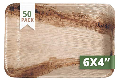 CaterEco Rectangle Palm Leaf Plates Set  Pack of 50    Salad Plate   Ecofriendly Disposable Dinnerware   Heavy Duty Biodegradable Party Utensils for Wedding Camping   More