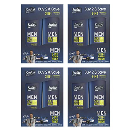 Suave Men 3 in 1 Shampoo Conditioner Body Wash Citrus Rush 28 oz pack of 8