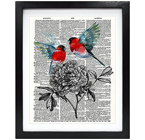 Susie Arts 8X10 Unframed Birds and Flowers Upcycled Vintage Dictionary Art Print Book Art Print Home Decor Funny Wall Art V155
