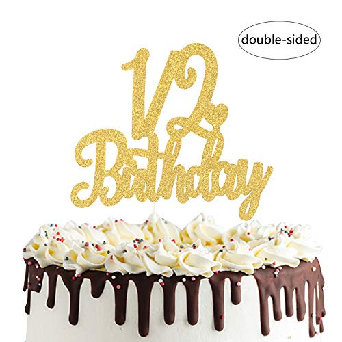 1 2 Birthday Cake Topper Double Sided Gold Glitter 6 Months Half Birthday Baby Shower First Birthday Party Decorations