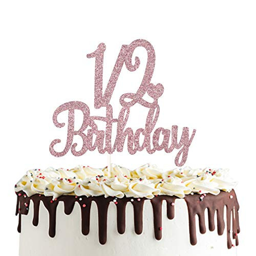 1 2 Birthday Cake Topper Double Sided Rose Gold Glitter 6 Months Half Birthday Baby Shower First Birthday Party Decorations
