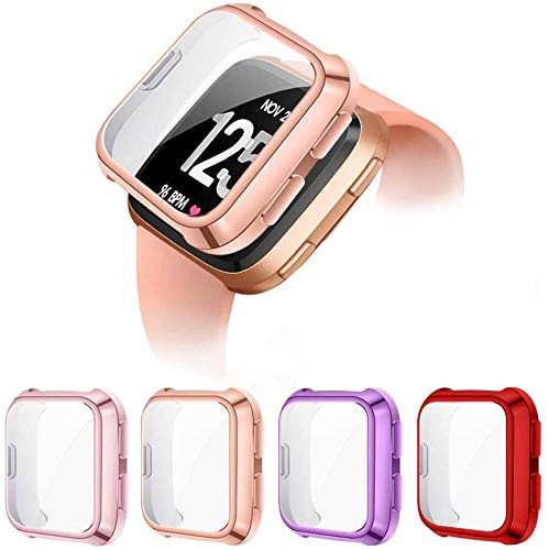 XIMU Screen Protector Case Compatible with Fitbit Versa  Not for Versa 2  4 Pack Soft TPU Plated Full Coverage Protector Case Bumper Frame Accessories for Versa Special Edition Smart Watch