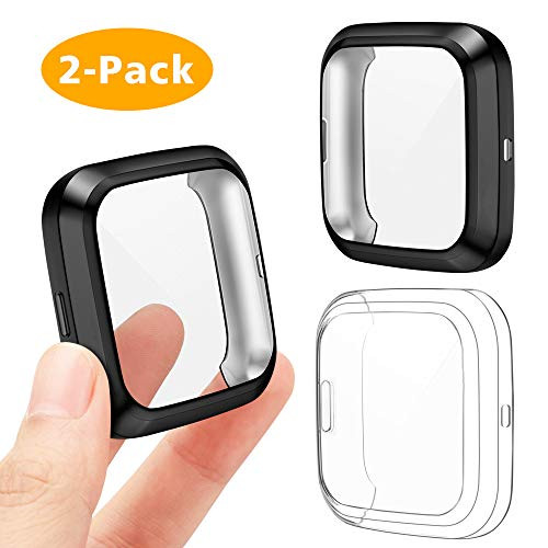 EZCO Screen Protector Case Compatible with Fitbit Versa 2  Not for Versa Versa Lite  2 Pack Plated Soft TPU Case Full Coverage Screen Protector Cover Bumper for Versa 2 Smart Watch