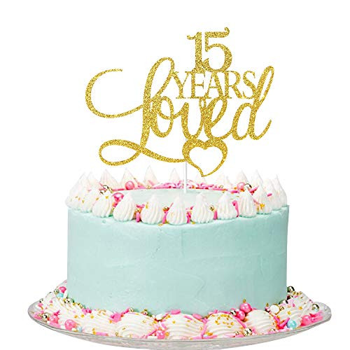 Gold Glitter 15 years loved Cake Topper Happy 15th Birthday Anniversary Cake Topper 15th Birthday Anniversary Cake Decorations Gold Glitter 15 years loved Cake Topper Happy 15th Birthday Anniversary Cake Topper 15th Birthday Anniversary Cake Decorations