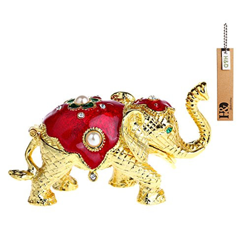 YUFENG Trinket Box Hinged Ring Holder Small Elephant Bejeweled Trinket Boxes Figurine Collectible Decoration Gift (elephant trinket box)