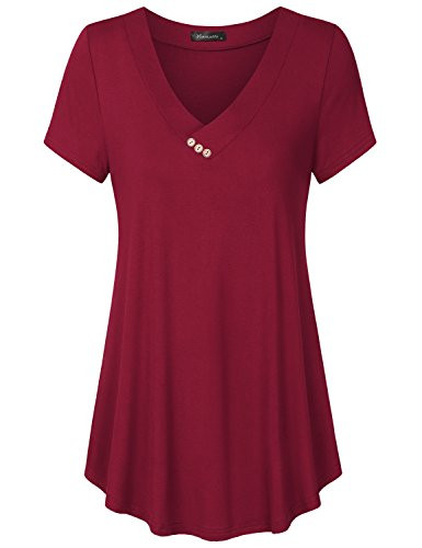Vinmatto Women s Summer Short Sleeve V Neck Flowy Tunic Top XLSolid Purple Red