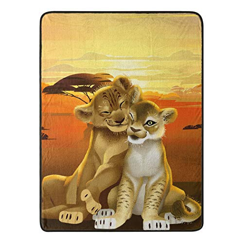 Disney The Lion King Simba and Nala Micro Raschel Throw Blanket 46  x 60  Multi Color