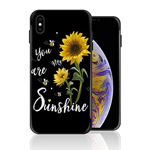 for iPhone XR Silicone Case Protection Shockproof CoverSunflower Your are My Sunshine Bee Black Background Compatible Full Body Phone Case Anti Scratch Drop Protection Cover