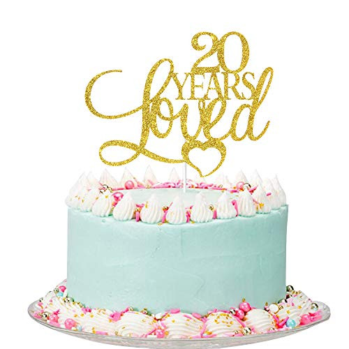 Gold Glitter 20 years loved Cake Topper   Happy 20th Birthday Anniversary Cake Topper 20th Birthday Anniversary Cake Decorations