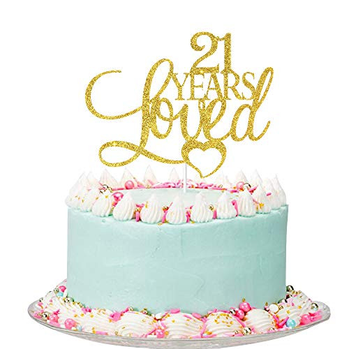 Gold Glitter 21 years loved Cake Topper   Happy 21st Birthday Anniversary Cake Topper 21st Birthday Anniversary Cake Decorations