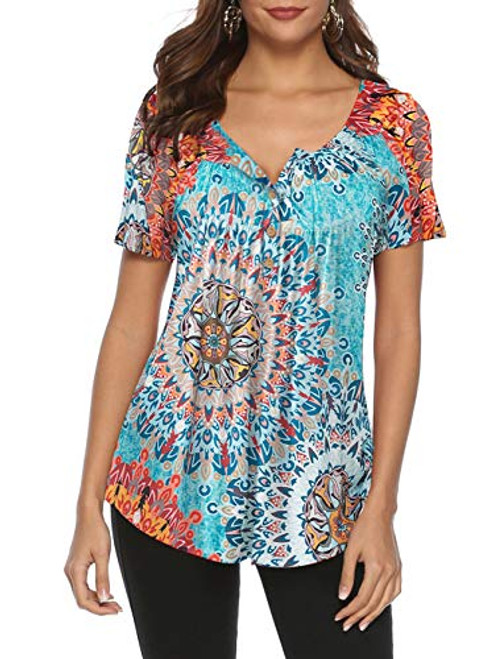 Famulily Paisley Printed Button Up Top Short Sleeve V Neck Pleated Casual Loose Flare Tunic Blouse Henley Shirt Multi Small Famulily Paisley Printed Button Up Top Short Sleeve V Neck Pleated Casual Loose Flare Tunic Blouse Henley Shirt Multi Small