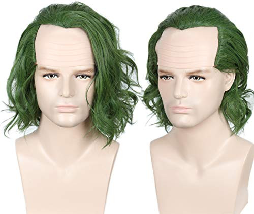 Linfairy Short Bald Clown Wig Halloween Cosplay Costume Green Curly Wig Linfairy Short Bald Clown Wig Halloween Cosplay Costume Green Curly Wig
