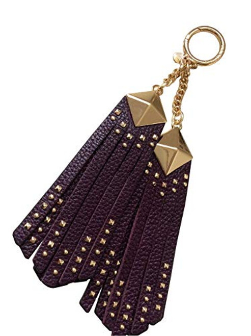 MICHAEL KORS Pyramid Studded Leather Tassel Bag Purse Key Chain Fob  Damson