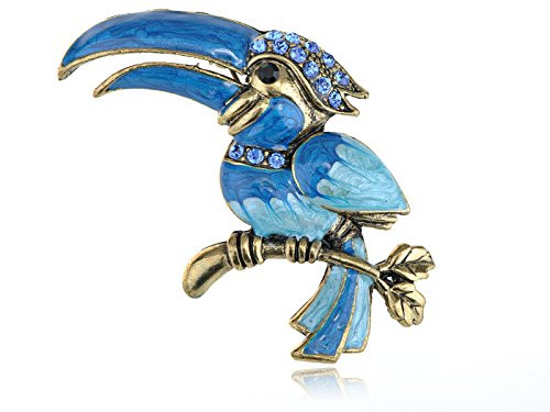 Alilang Golden Tone Blue Paint Enamel Crystal Rhinestone Sitting Hornbill Bird Pin Brooch Alilang Golden Tone Blue Paint Enamel Crystal Rhinestone Sitting Hornbill Bird Pin Brooch