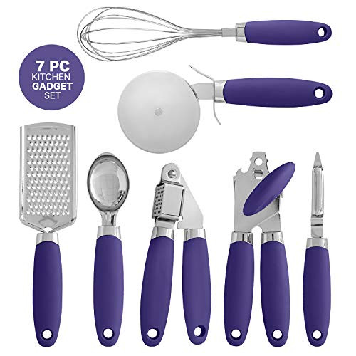 COOK With COLOR 7 Pc Kitchen Gadget Set Stainless Steel Utensils with Soft Touch Handles  Lavender