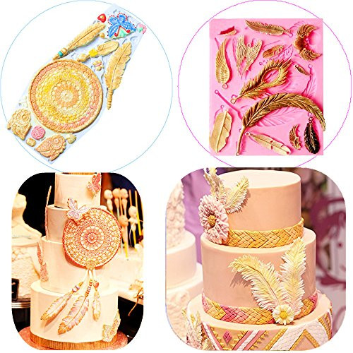 (Set of 2) Sakolla Dream Catcher Cake Decoration 3D Big Feathers Silicone Mold Fondant Mold DIY Cake Decorating Tool Candy Chocolate Mold