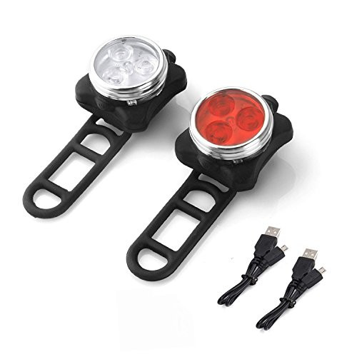 Mestart Super Bright Rechargeable 3 LED Bike Light Set Bicycle Headlight and Taillight Combination,