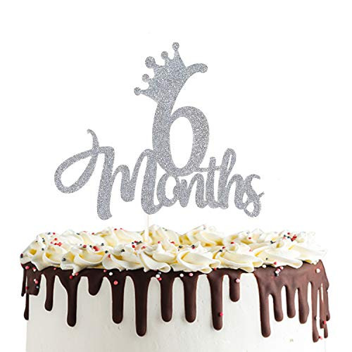 6 Months 1 2 birthday Cake Topper Double Sided Silver Glitter Half Birthday Baby Shower First Birthday Party Decorations